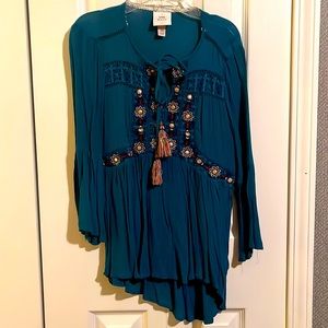 Knox Rose Teal Flowing Blouse